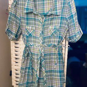 Love Rocks short sleeve cotton plaid top Size M